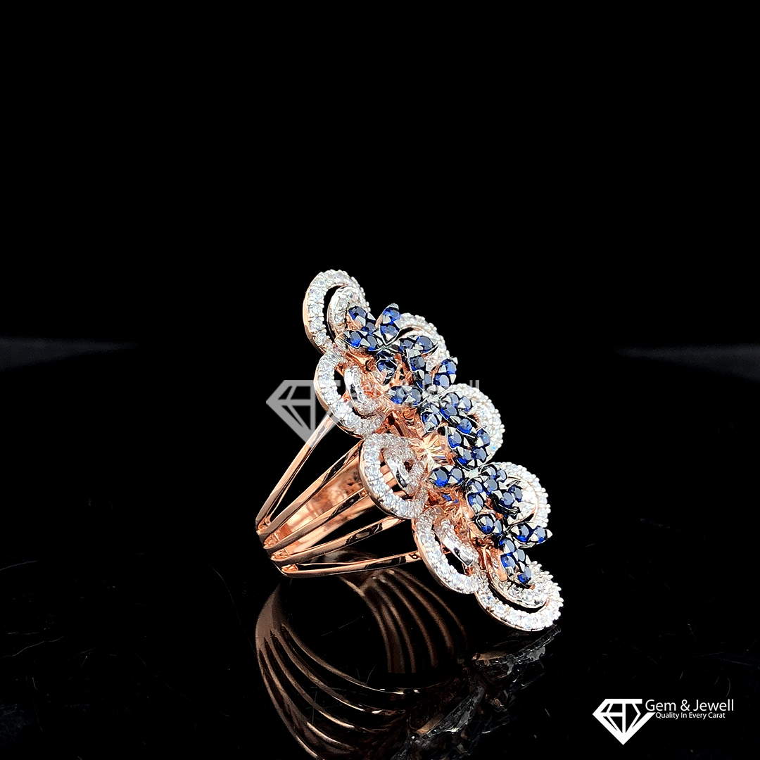 Blue Gemstone Floral Big Ring Online