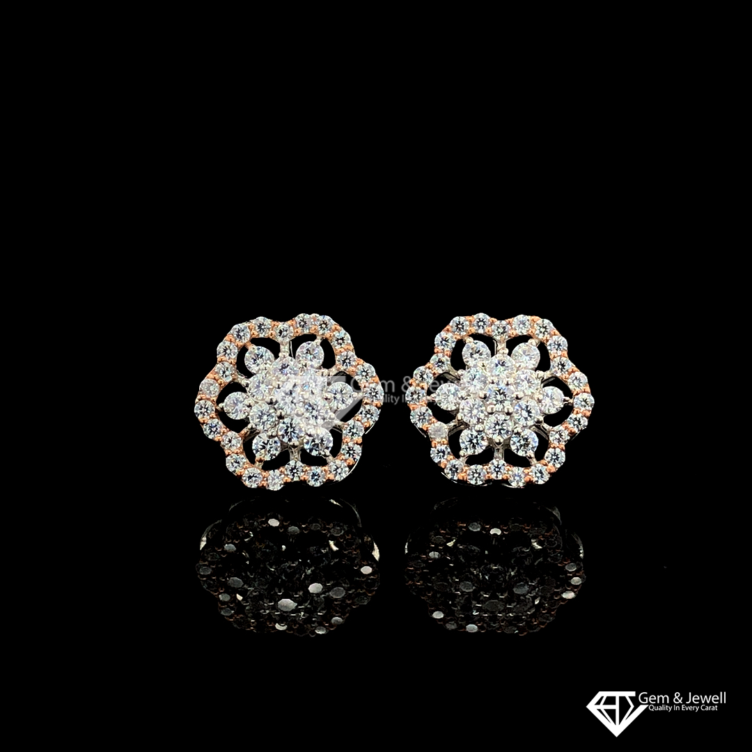 Floral Earring Natural Diamonds DEF Color SI Clarity in 10K White & Rose Gold