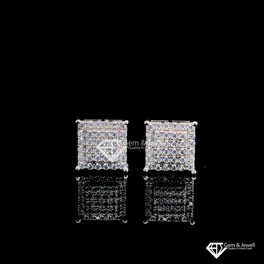 Best Trending Square Earring with natural Diamonds In 18 White Gold