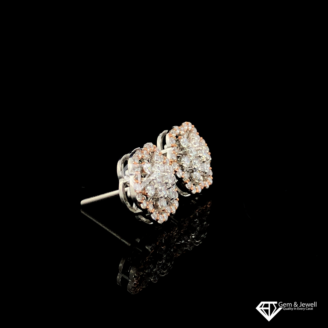 Floral Earring with Natural diamonds in 10K white Diamond & Rose Gold