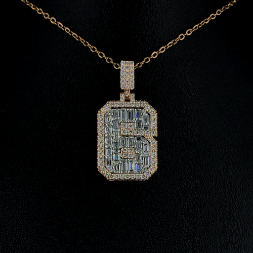 6 NUMBER PENDANT WITH ROUND AND EMERALD CUT LAB GROWN DIAMONDS